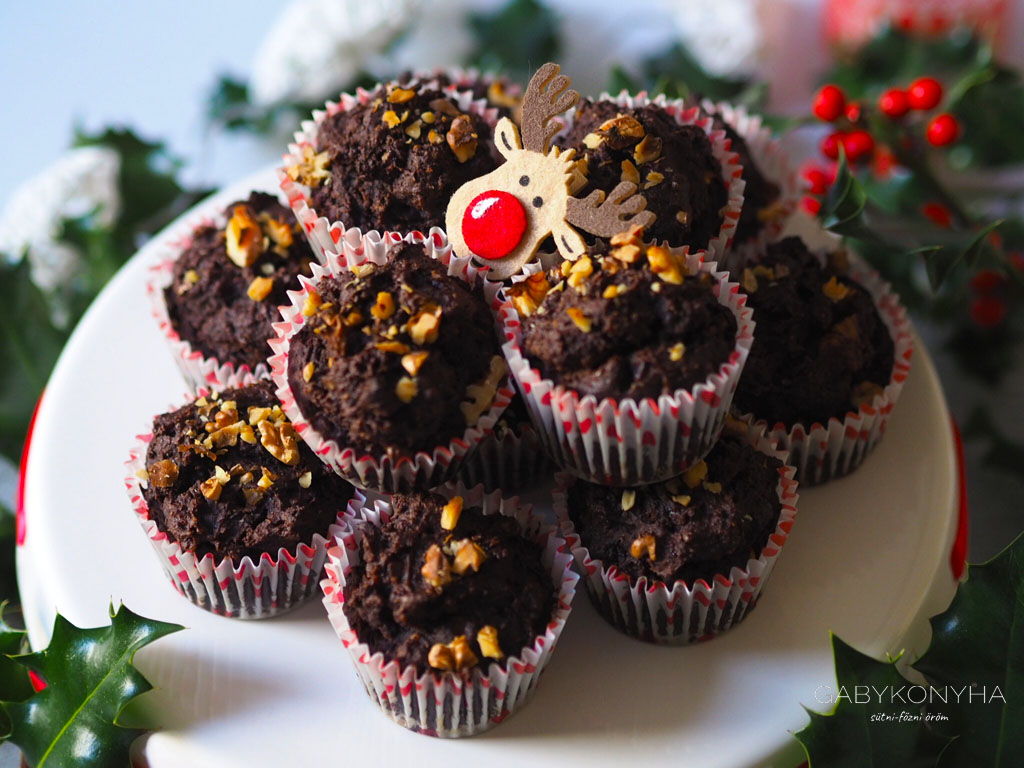 Gluténmentes vegán növényi alapú kakaós csokoládés diós muffinok