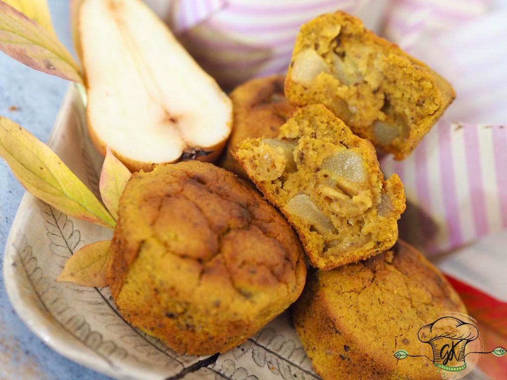Gluténmentes vegán sütőtökös-körtés muffinok