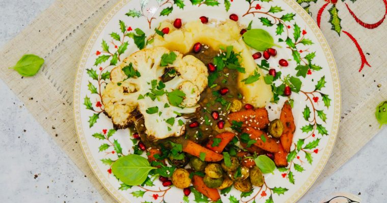 Karfiolsteak lencsés gombamártással, krémes tört burgonyával,  fűszeres sült répával, kelbimbóval – nem csak karácsonyra!